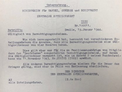 Original WWII German document Zwolle 1944 Origineel WWII Duits document Zwolle 1944