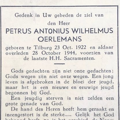 Original WWII Dutch death notice Tilburg 1944