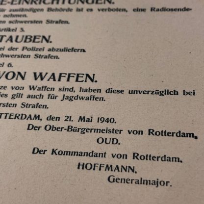 Originele WWII Duitse bekendmaking flyer Rotterdam mei 1940