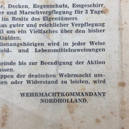 Original WWII German Arbeitseinsatz Befehl Nord-Holland document