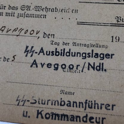 riginal WWII German SA-Wehrabzeichen Übungsbuch SS-Ausbildungslager Avegoor (Netherlands)