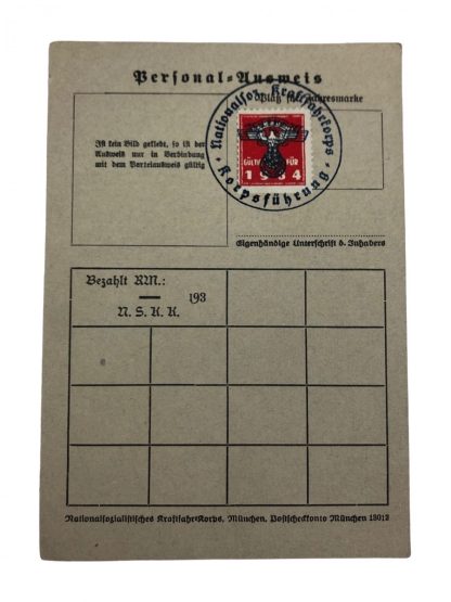 Original WWII German NSKK Mitglieds Ausweis