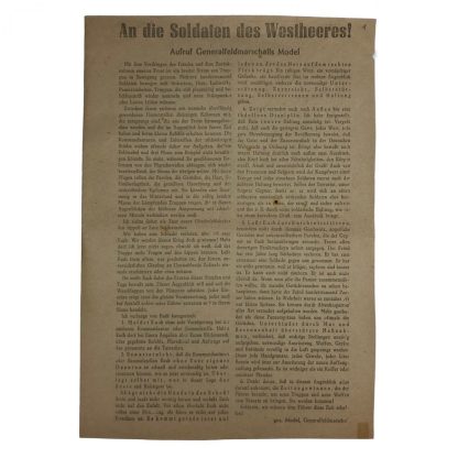 Original WWII German Leaflet 'An die Soldaten des Westheeres!'