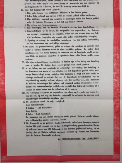 Original WWII German poster for the invasion of the Holland & Belgium – 10 May 1940 Originele WWII Duitse bekendmaking poster tijdens invasie van Nederland & België – 10 Mei 1940