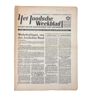 Original WWII Dutch Jewish newspaper ‘Het Joodsche Weekblad’ No. 31 – 7 November 1941 Origineel WWII Nederlands ‘Het Joodsche Weekblad’ No. 31 – 7 november 1941