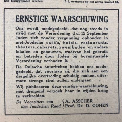 Original WWII Dutch Jewish newspaper ‘Het Joodsche Weekblad’ No. 34 – 21 November 1941 Origineel WWII Nederlands ‘Het Joodsche Weekblad’ No. 34 – 21 november 1941