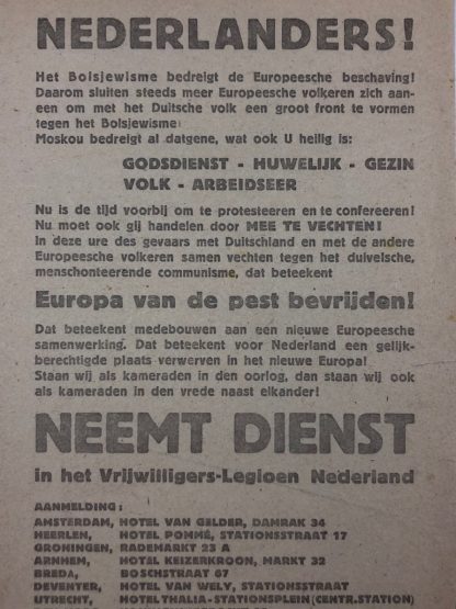 Original WWII Dutch Waffen-SS recruitment flyer ‘Freiwillige Legion Niederlande’