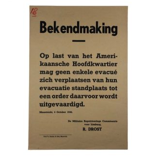 Original WWII Dutch announcement poster Maastricht 1945