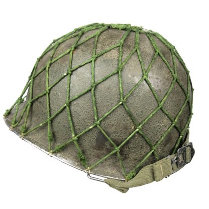 Original WWII US M1 swivel bale front seam helmet with netting