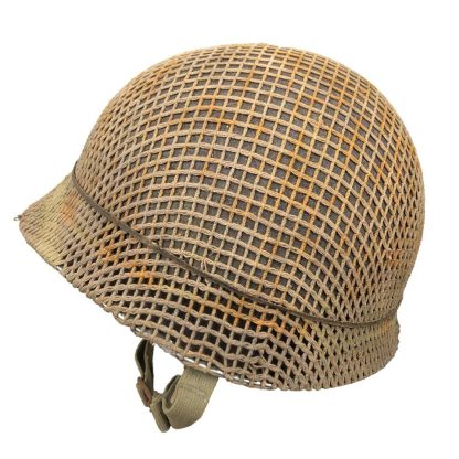 Original WWII US M1 swivel bale front seam helmet with netting (untouched)