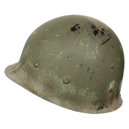 Original WWII US M1 swivel bale front seam helmet with netting (untouched)