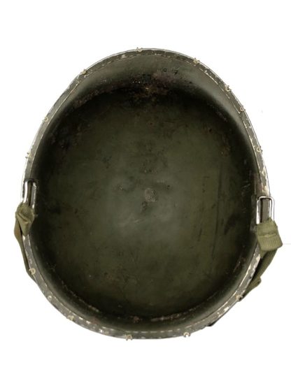 Original WWII US M1 swivel bale front seam helmet with netting