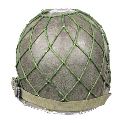 Original WWII US M1 swivel bale front seam helmet with netting