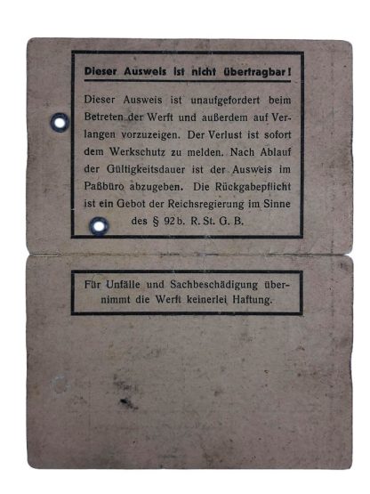Original WWII German Ausweis belonged to a Dutchman in Hamburg