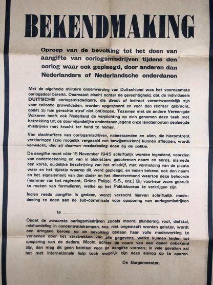 Original WWII Dutch announcement poster 1945