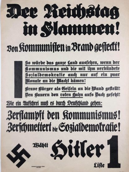 Original WWII German ‘Der Reichstag in Flammen!’ 1933 leaflet