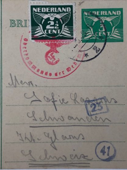 Original WWII Dutch inmate letter ‘durchgangslager’ Westerbork to Switzerland