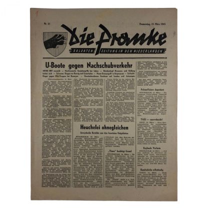 Original WWII German ‘Die Pranke – Soldaten Zeitung in den Niederlanden’ 1945