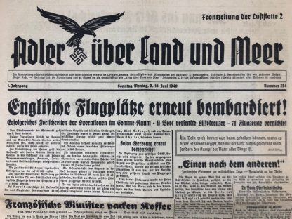 Original WWII German Luftwaffe 'Adler über Land und Meer' 1940 Originele WWII Duitse krant 'Adler über Land und Meer 1940