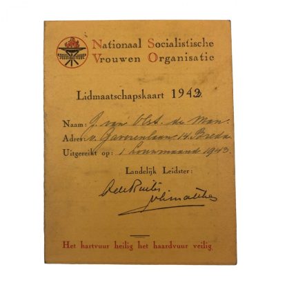 Original WWII Dutch N.S.V.O. member card Breda Origineel WWII Nederlands N.S.V.O. lidmaatschap kaart Breda
