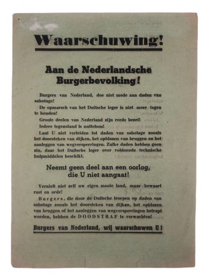 Original WWII German leaflet for the invasion of Holland May 1940 Originele WWII Duitse flyer voor de invasie van Nederland mei 1940
