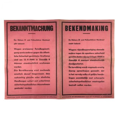 Original WWII German – Dutch announcement poster execution Zaandijk 1944