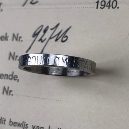 Original WWII Dutch NSB ‘Goud om Yzer’ ring with document