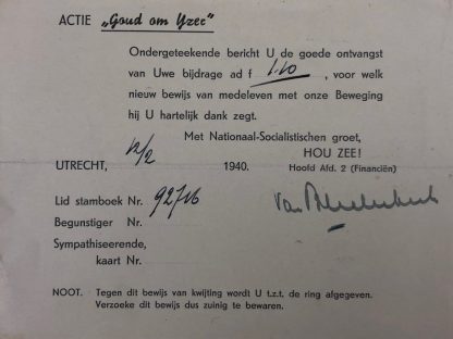 Original WWII Dutch NSB ‘Goud om Yzer’ ring with document