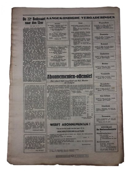 Original WWII Belgian VNV ‘De Nationaalsocialist’ newspaper