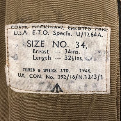 Original WWII US British made Mackinaw coat 1944
