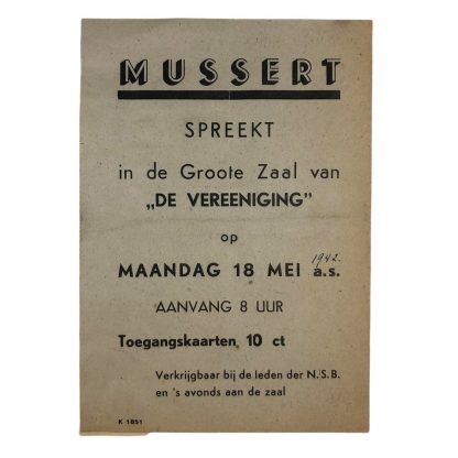 Original WWII Dutch NSB flyer Mussert speech in Nijmegen
