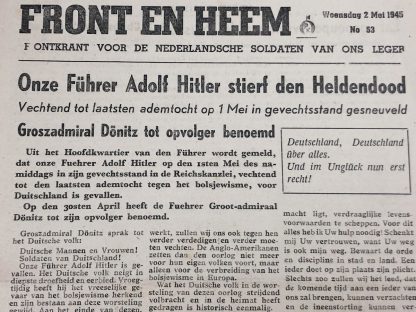 Original WWII Dutch Waffen-SS volunteer newspaper Front en Heem 2 May 1945 Death of Adolf Hitler!