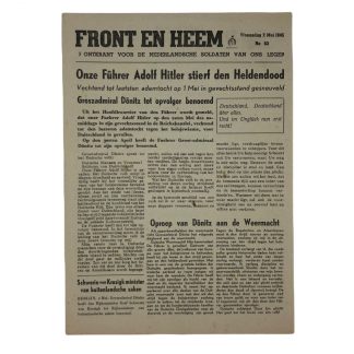 Original WWII Dutch Waffen-SS volunteer newspaper Front en Heem 2 May 1945 Death of Adolf Hitler!