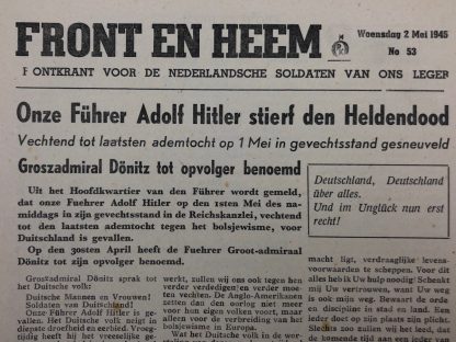 Original WWII Dutch Waffen-SS volunteer newspaper Front en Heem 2 May 1945 Death of Adolf Hitler!