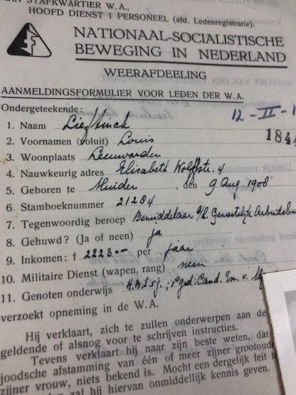 Original WWII Dutch NSB member application grouping Leeuwarden