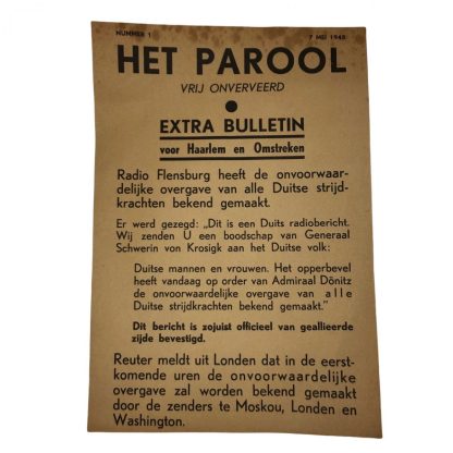 Original WWII Dutch ‘Het Parool’ leaflet May 1945 German surrender