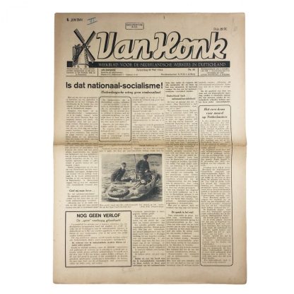 Original WWII Dutch newspaper ‘Van Honk’ Dutch workers in Germany – 22 May 1944