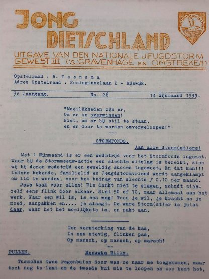 Original WWII Dutch Jeugdstorm ‘Jong Dietschland’ newspaper ‘S-Gravenhage en omstreken