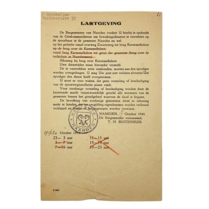 Original WWII Dutch document security service Naarden 1944
