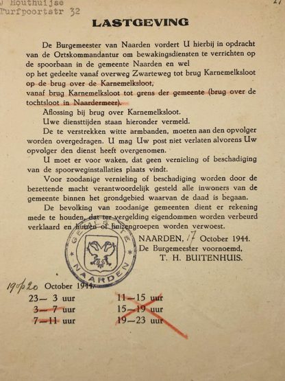 Original WWII Dutch document security service Naarden 1944