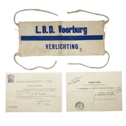 Original WWII Dutch ‘Luchtbeschermingsdienst’ armband and documents Voorburg May 1940