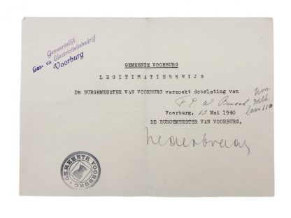 Original WWII Dutch ‘Luchtbeschermingsdienst’ armband and documents Voorburg May 1940