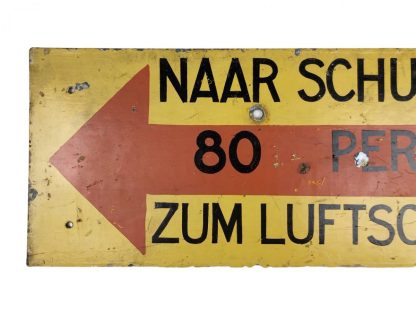Original WWII Dutch 'Naar Schuilplaats - Zum Luftschutzraum' sign 80 persons