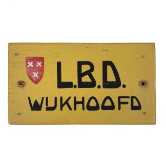 Original WWII Dutch ‘Luchtbeschermingsdienst’ wooden sign Amsterdam