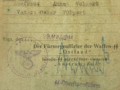 Original WWII Latvian Waffen-SS ausweis ‘Fürsorgeoffizier der Waffen-SS Ostland’