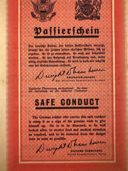 Original WWII US Safe conduct pass