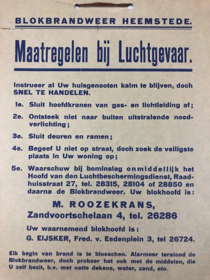 Original WWII Dutch ‘Luchtbeschermingsdienst’ carton sign Heemstede