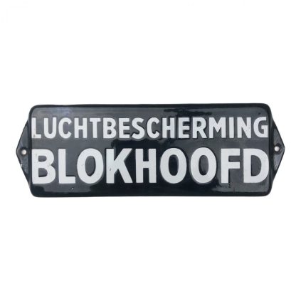 Original WWII Dutch ‘Luchtbescherming’ Blokhoofd enameled sign
