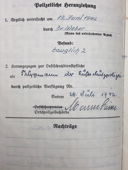 Original WWII German Luftschutz Dienstbuch Mannheim