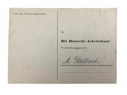 Original WWII German Auslander Betreuung DAF document Beesel (Limburg)
